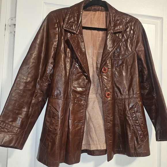 ✨70's Vintage✨ Genuine Leather Burgundy Jacket - Picture 5 of 8